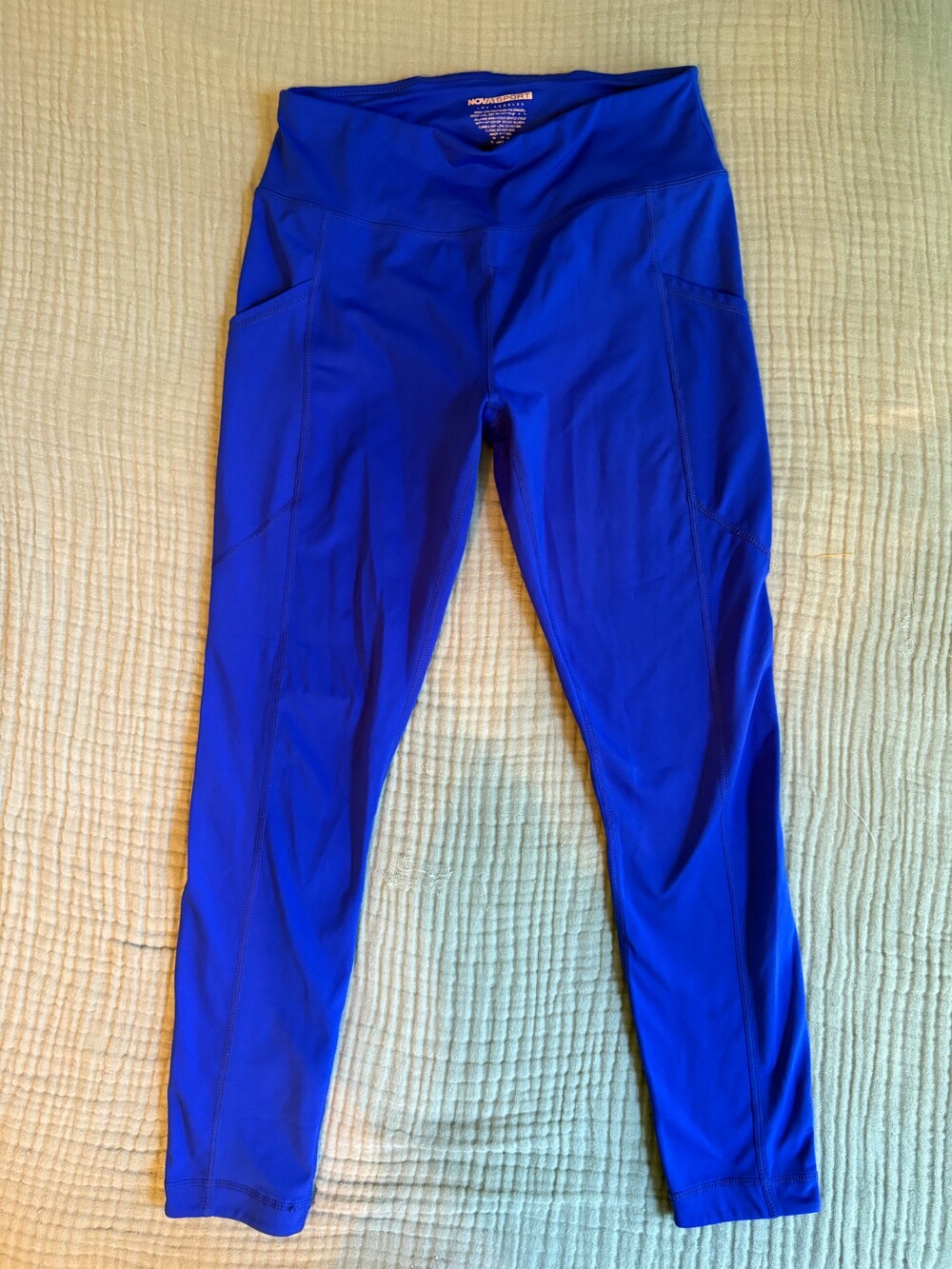 Nova Sport Medium Blue Polyester Spandex Leggings with Side Pockets
